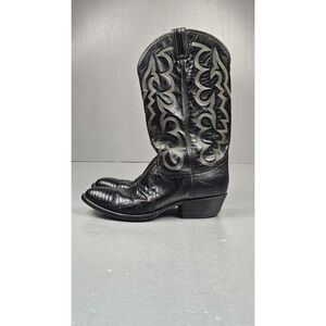 Tony Lama Cowboy Boots Mens 9.5 B. Vintage Western‎ Black LIZARD Skin USA Made.